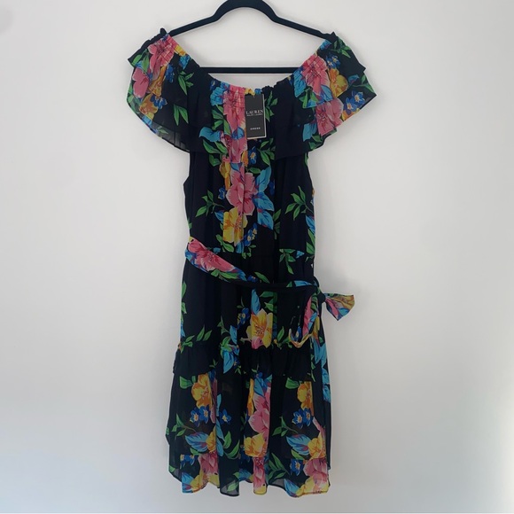 Ralph Lauren Women's Black Spring Floral Georgette Off-the-Shoulder Midi Dress14 - Picture 4 of 6